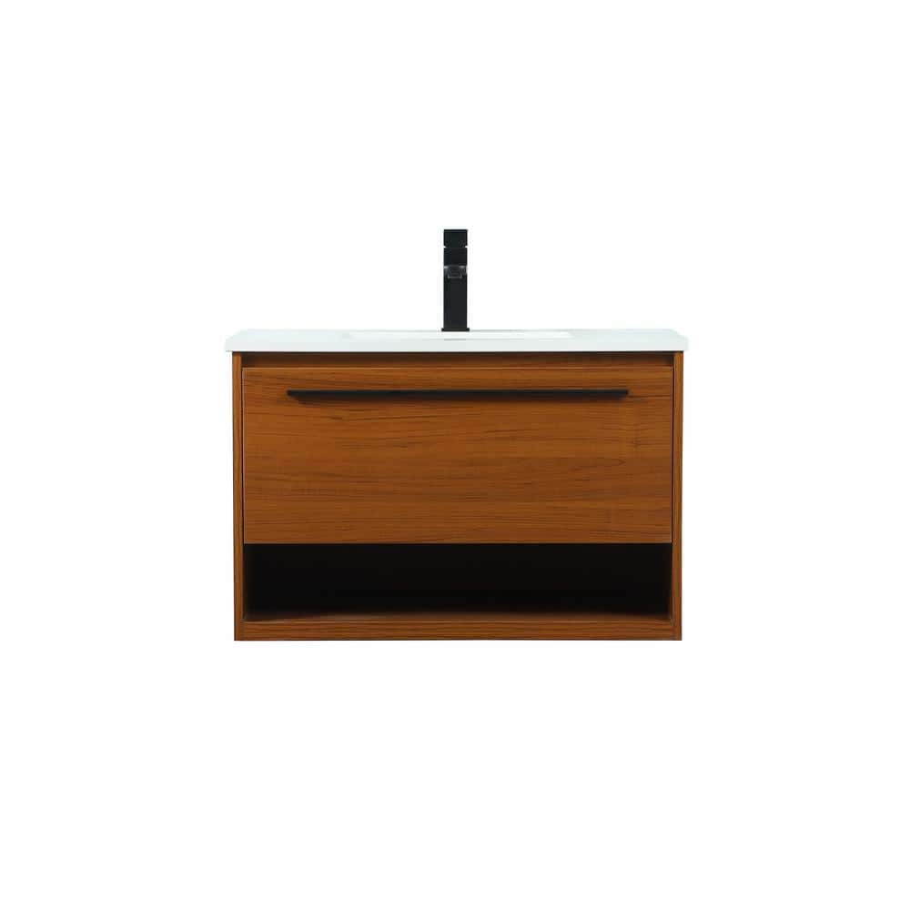 Timeless Home 30 in. W Single Bath Vanity in Teak with Engineered Stone Van