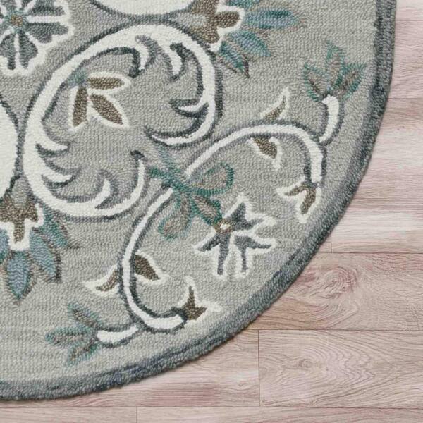 Bernadette Taupe/Gray/Blue/White 4 ft. Round Area Rug