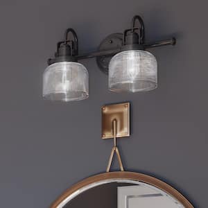 Archie Collection 17 in. 2-Light Venetian Bronze Clear Double Prismatic Glass Coastal Bathroom Vanity Light