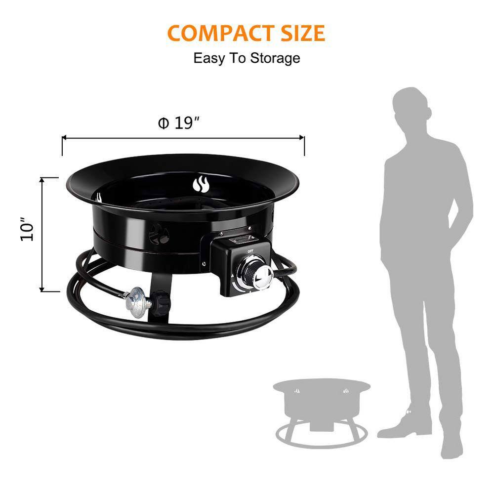 Portable Black Steel Gas Fire Pit with Manual Ignition