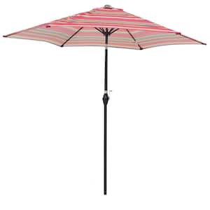 9 ft. Patio Umbrella Outdoor Market Table Umbrella with Crank, 6 Ribs, Polyester Canopy in Red Stripes