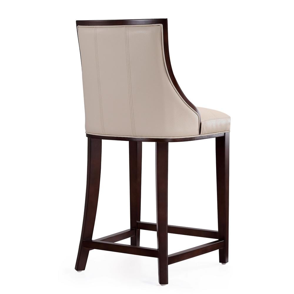 Cream Faux Leather and Beech Wood Counter Stool, 26" Height
