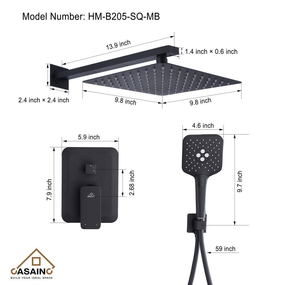 Matte Black Dual Square Rain Shower System with Handheld