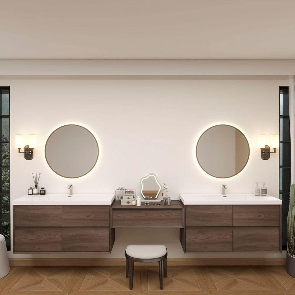 Kingdee 130 in. W x 20 in. D x 26 in. H Double Sink Middle Table Counter Bath Vanity in Red Oak with White Acrylic Top price history on PriceWatchPro