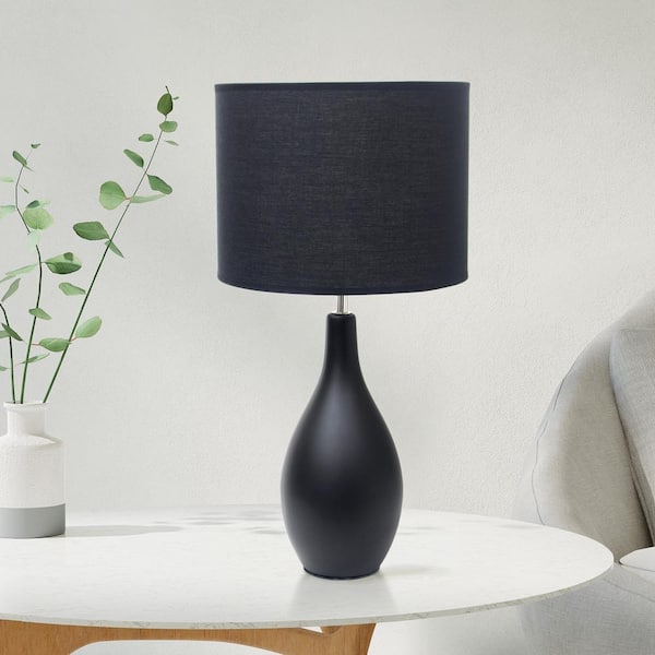 Creekwood home 18 .11 in. Black Traditional Standard Ceramic Dewdrop Table Desk Lamp with Matching Fabric Shade CWT 2000 BK