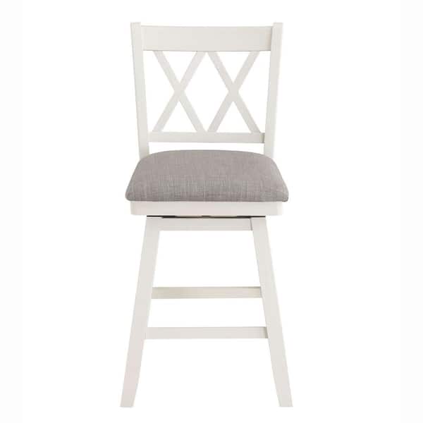 Home 2 Office Brookline 24 in.White Cream High Back Wood 37.5 in. Swivel Counter Stool with Fabric Seat