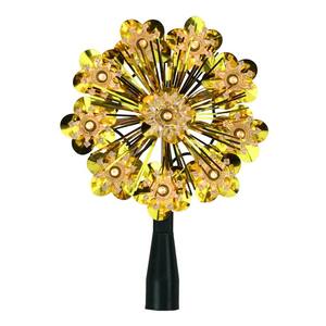 5.5 in. Gold Tinsel Snowflake Starburst Christmas Tree Topper with Clear Lights