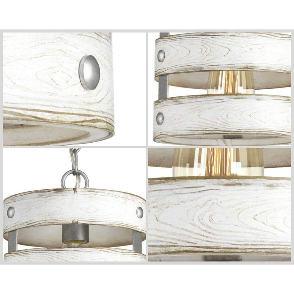 Gulliver Mini Drum Pendant Light with Galvanized Finish and Wood Texture