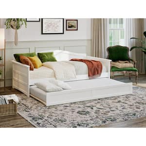 Acadia White Twin Solid Wood Daybed with Twin Trundle