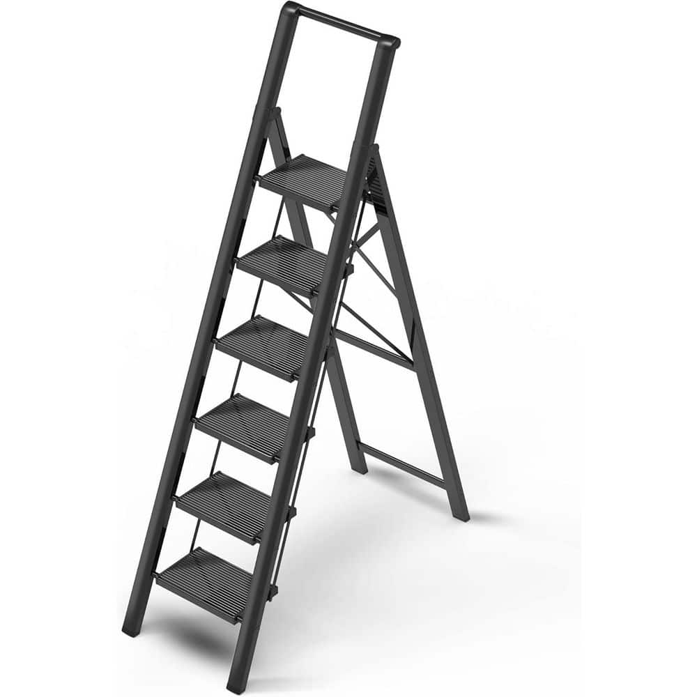 6 Step Ladder for 12 ft. High Ceiling, Stepladders with Anti-Slip and Wide 