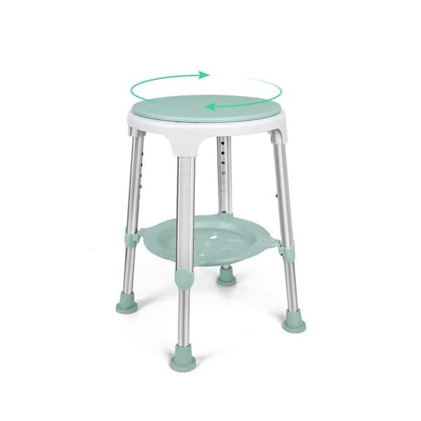 Swivel Shower Chair 350LB, Adjustable Bath Stool with Storage Tray, Tool-Free Assembly, FSA/HSA Eligible Green Aluminum