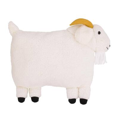 Plush Sherpa Ivory Goat with 3D Ears & Dimensional Horns 5 in. L x 14.25 in. W Throw Pillow