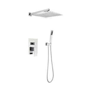 1-Spray Square High Pressure 12 in. Shower Head Brass Wall Bar Shower Kit with Hand Shower in Chrome