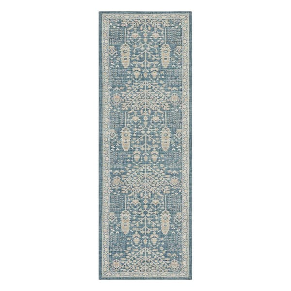 Amelia Forest Blue 2 ft. x 6 ft. Machine Washable Runner Rug