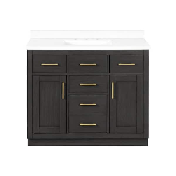 Bailey 42 in. Single Sink Matte Black Bath Vanity with White Quartz Top and Integrated Power Outlet (Assembled)