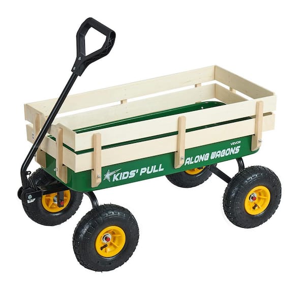 Pull-Along Wagon for Kids, 39 in. Toddler Wagons Wooden Panels and Handle, up to 330 lbs. 0.9 cu. ft. Metal Garden Cart