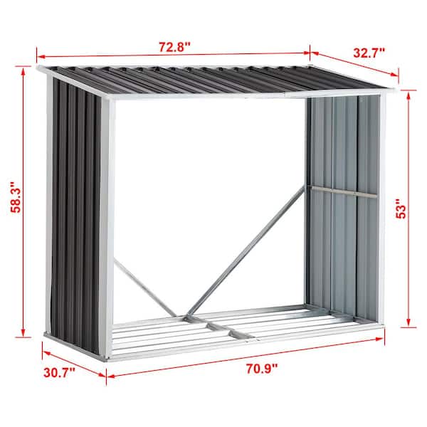 Unbranded - 70.9 in. Heavy-Duty Galvanized Steel Outdoor Firewood Rack with Roof and Log