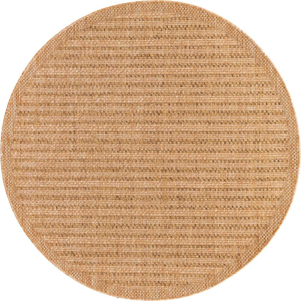 Unique Loom Outdoor Checkered Light Brown 6' 0 x 6' 0 Round Rug 3126502 ...