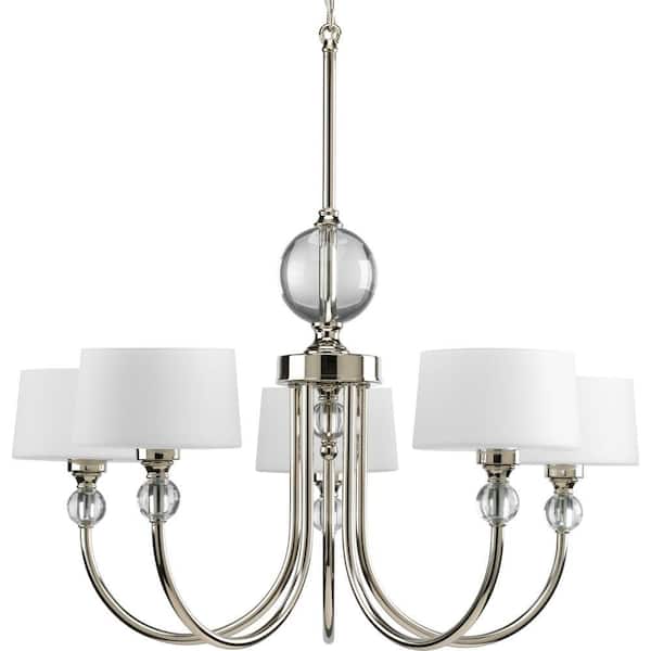 Progress Lighting Fortune Collection 5-Light Polished Nickel Chandelier with Opal Etched Glass Shade