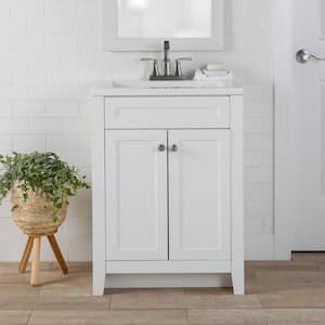 Lilley 24 in. W x 19 in. D x 33 in. H Single Sink Freestanding Bath Vanity in White with White Cultured Marble Top