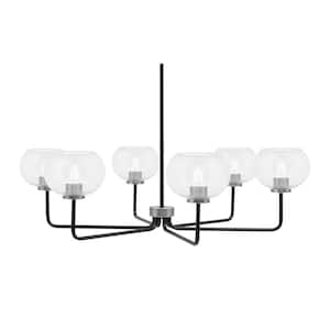 Elonia 36.75 in. 6-Light Black/Graphite Shaded Chandelier for Any Room with Clear Bubble Glass Shade, No Bulbs Included
