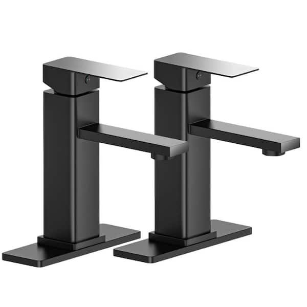 Lukvuzo Farmhouse RV Single Handle Single Hole Bathroom Faucet with Pop Up Drain and Deck Plate in Matte Black