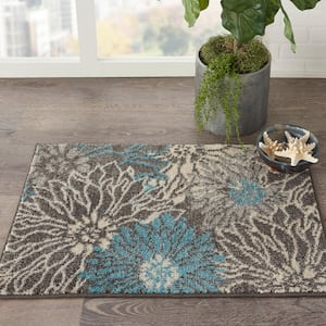 Passion Charcoal/Blue 2 ft. x 3 ft. Floral Contemporary Kitchen Area Rug