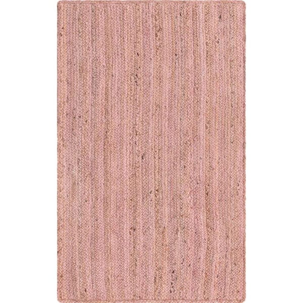 Unique Loom Braided Jute Dhaka Light Pink 3' 3 x 5' 1 Area Rug