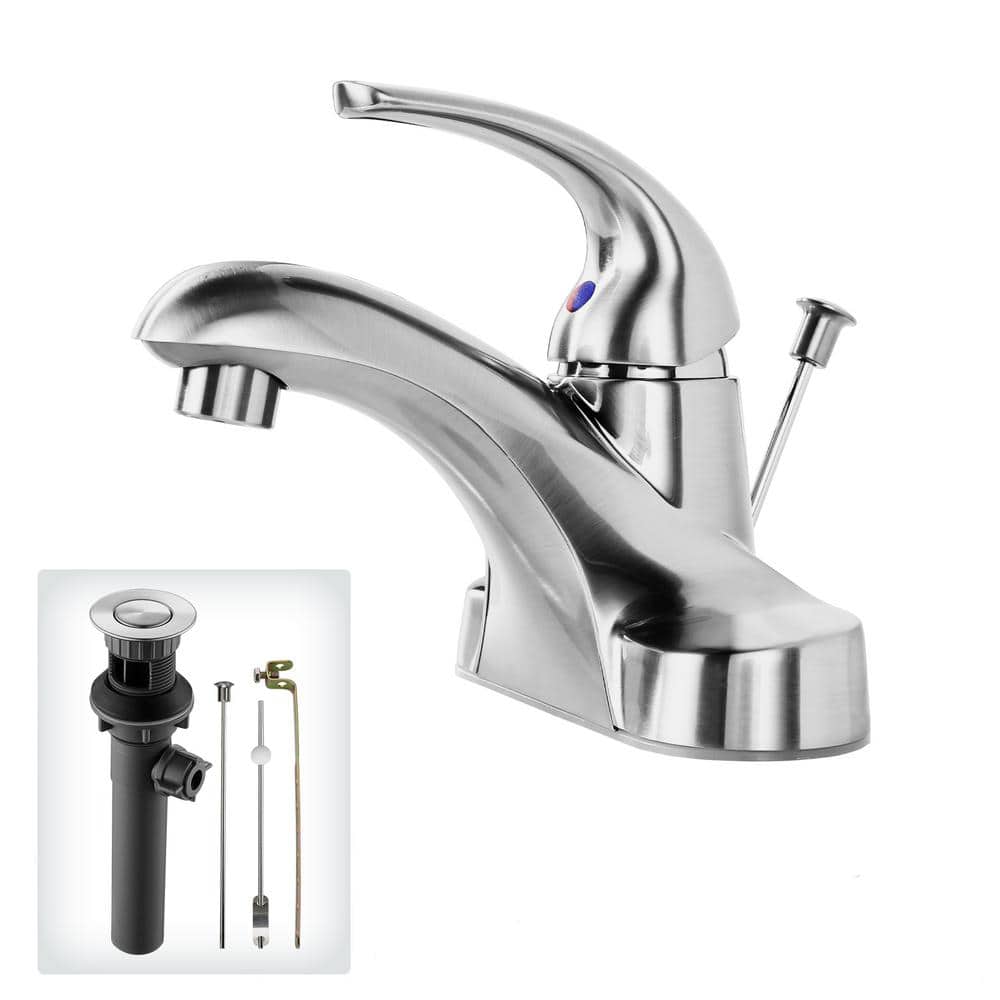 4 in. Centerset Single-Handle Mid Arc Bathroom Sink Faucet with Drain Kit Included in Brushed Nickel price history on PriceWatchPro