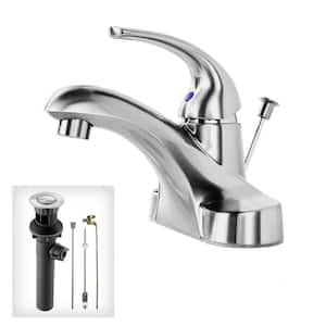 4 in. Centerset Single-Handle Mid Arc Bathroom Sink Faucet with Drain Kit Included in Brushed Nickel