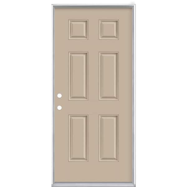 Masonite 36 in. x 80 in. 6-Panel Canyon View Right-Hand Inswing Painted Smooth Fiberglass Prehung Front Exterior Door