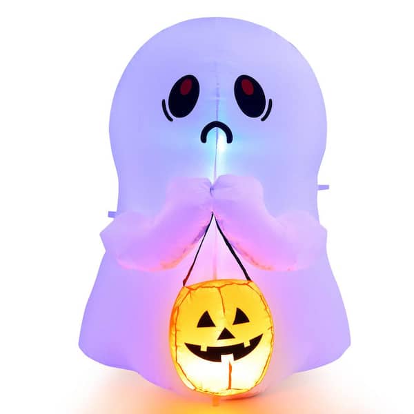 Costway 4 ft. Halloween Inflatable Ghost Holding Pumpkin Blow up Holiday Decor with LED Lights