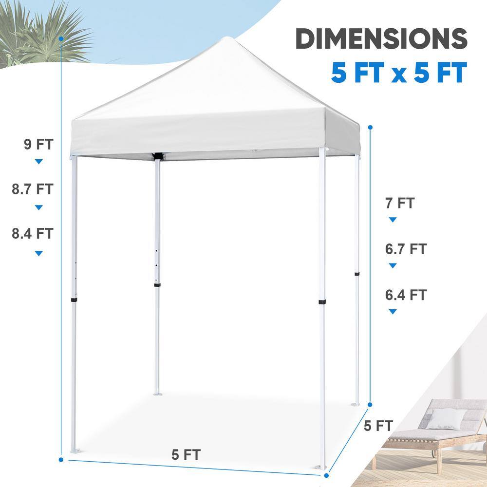 White 5x5 Steel Pop-Up Canopy with Adjustable Height