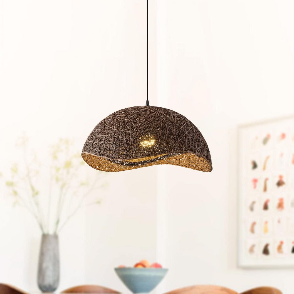20.5 in. 40 W 1-Light Black Farmhouse Dome Pendant Light with Brown Rattan Shade for Kitchen Island Dining Room Foyer price history on PriceWatchPro