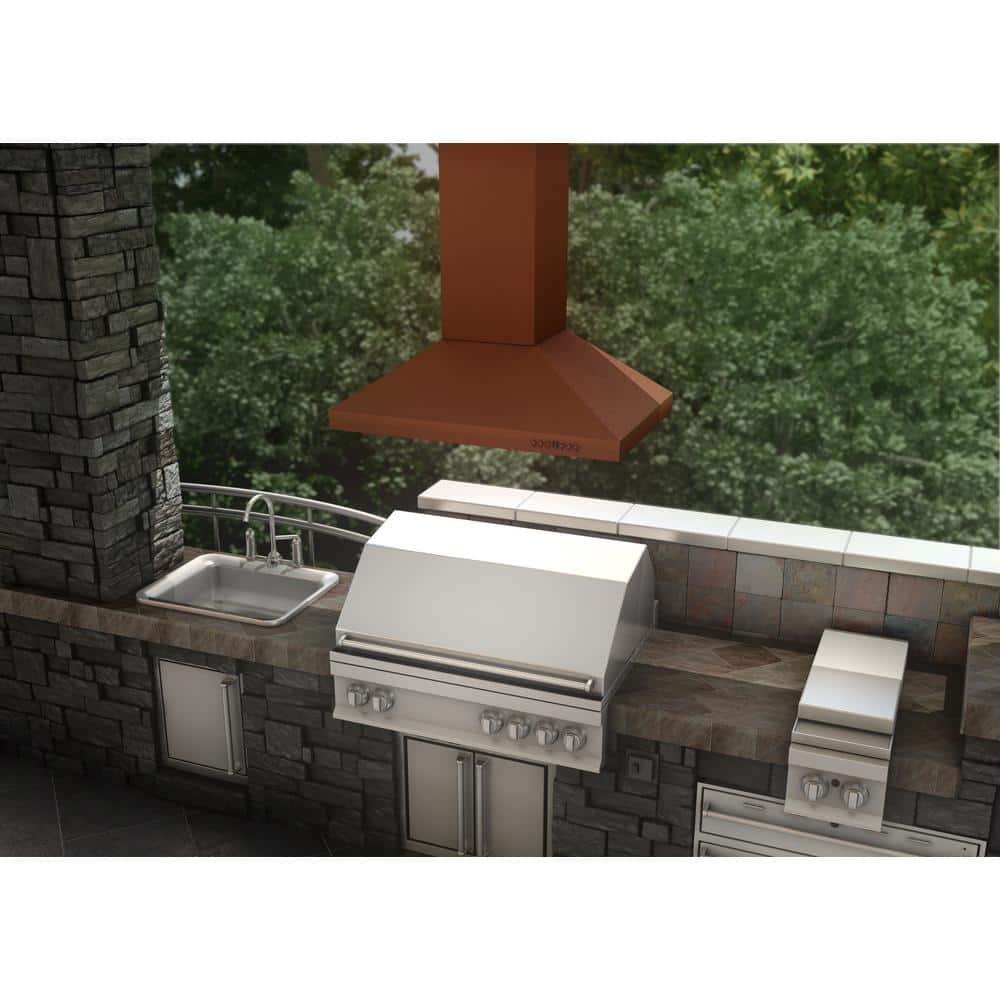 36" Copper Convertible Island Range Hood with Charcoal Filter