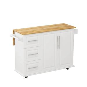 3-Piece White Rubber Wood 45 in. Kitchen Island Set with 2-Seatings for Small Places, Black BL-02