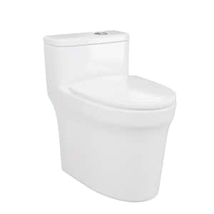 1-piece 1.1/1.6 GPF Dual Flush Elongated Toilet in White Seat Included