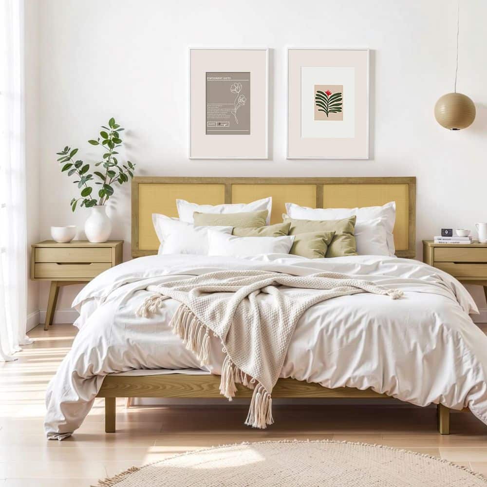 Natural Rubberwood and Rattan King Headboard