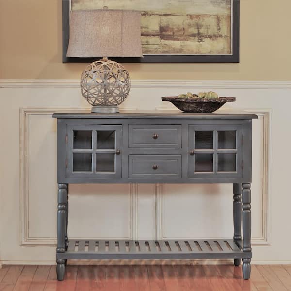 Decor Therapy Morgan Two-Door Wood Console Table with Shelf, Antique Gray Finish