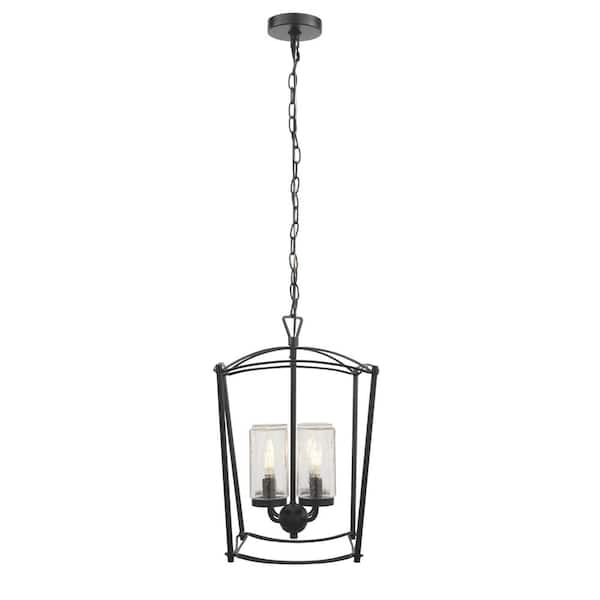 Home Decorators Collection Tercero 4-Light Matte Black Outdoor Foyer Pendant Light with Textured Glass Shades