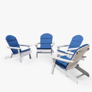 Malibu White Wood Adirondack Chair with Navy Blue Cushion (4-Pack)