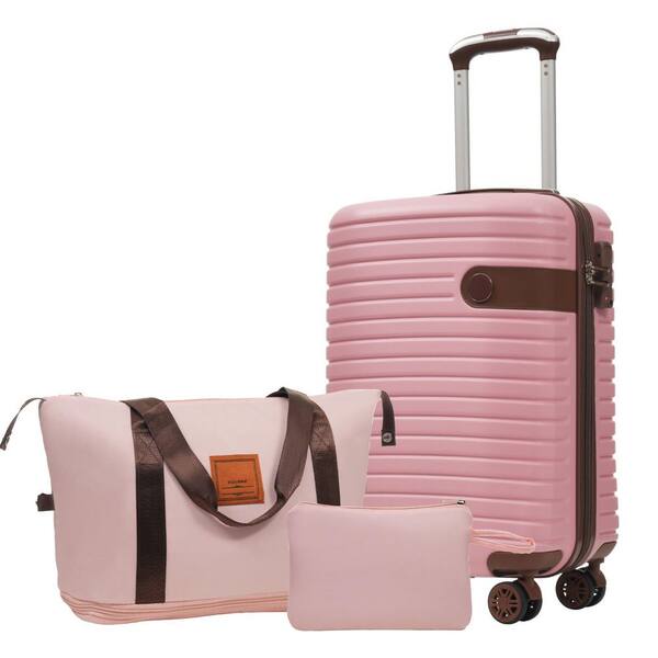 3 Bags 3-Piece Pink ABS Hardshell Spinner 20" Luggage Set with an Expandable Travel Duffel Bag, a Toiletry Bag