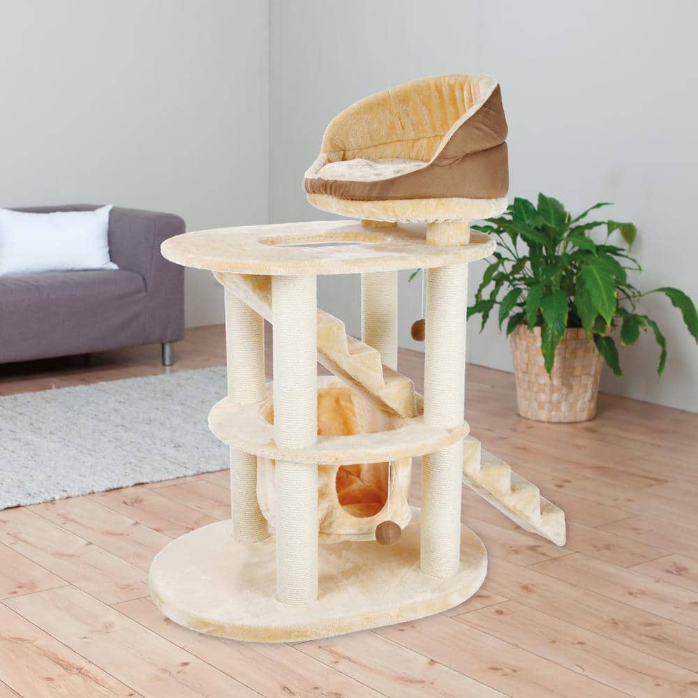 Beige Sisal Senior Cat Tower with Hammock and Stairs