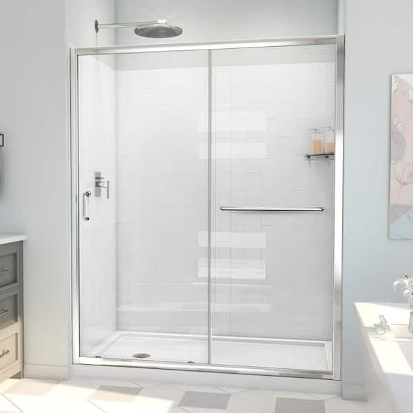 DreamLine Infinity-Z 32 in. D x 60 in. W x 78-3/4 in. H Sliding Shower Door Base and White Wall Kit in Chrome and Clear Glass