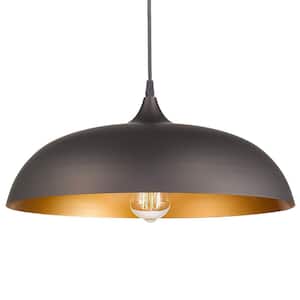 Farmhouse 60-Watt 1-Light Oil Rubbed Bronze Shaded Pendant Light Hanging Light with Metal Shade, No Bulbs Included