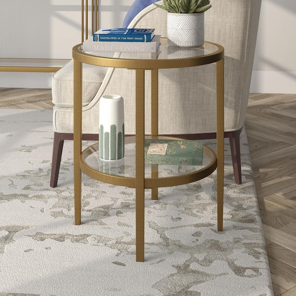 Meyer&Cross Hera 20 in. Antique Brass Finish Round Glass Top End