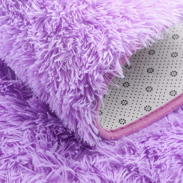 Purple 2.6 ft. x 5.3 ft. Oval Fluffy Ultra Soft Carpet Area Rug