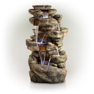 51 in. Tall Outdoor 6-Tier Amazonian Rainforest Waterfall Fountain with 30 LED Lights