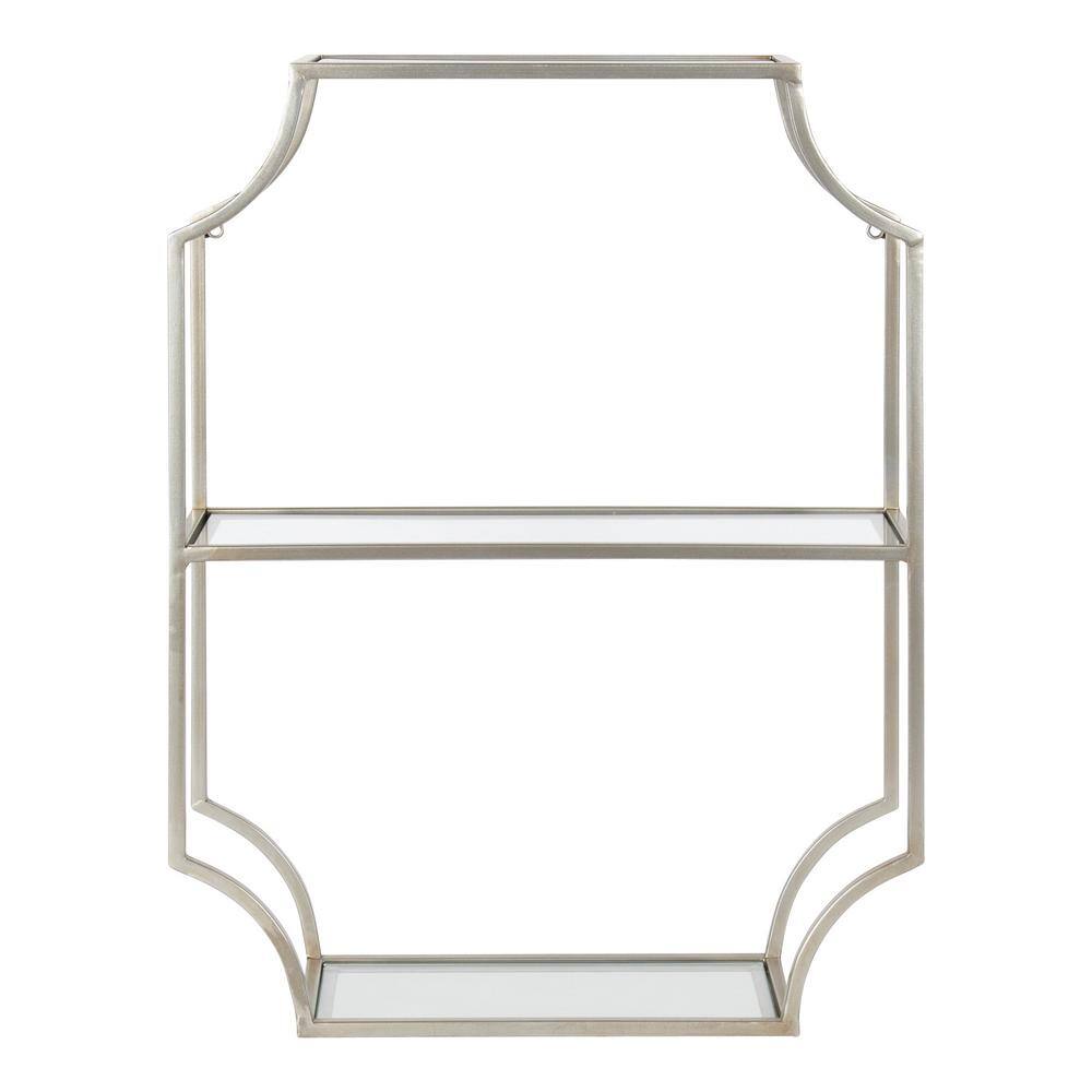 Elegant Scalloped Silver Metal and Glass Cube Wall Shelf