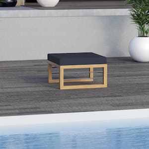 Aluminum Outdoor Ottoman/Coffee Table with Navy Blue Cushions